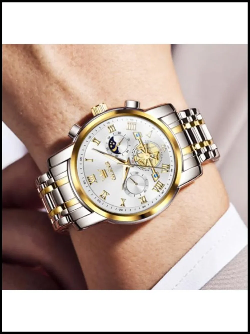 Men's Quartz Watch Stainless Steel Analog Roman Numerals Waterproof 30M